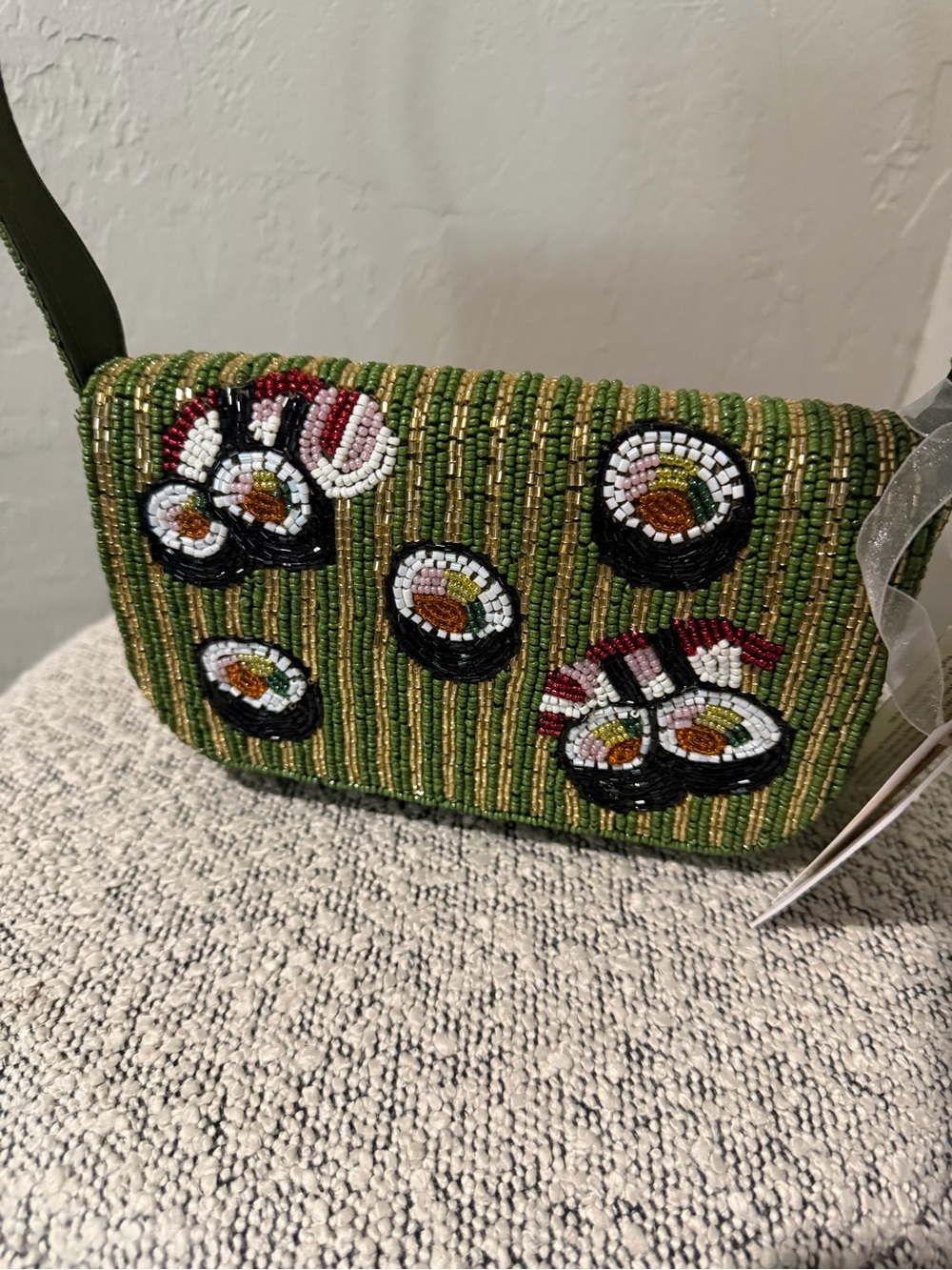 Beaded Green Sushi Motif Shoulder Bag